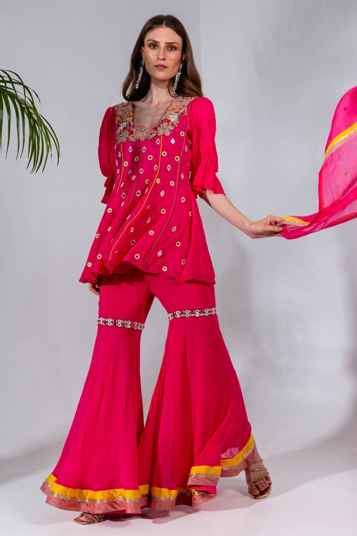 Designer Neha Khullar Fuchsia Mirror Kurta Gharara Set for Women Online